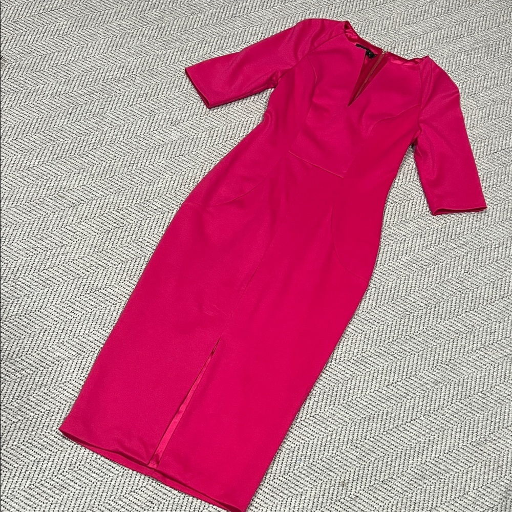 Ted Baker London Fuchsia Front Slit V-Neck Midi Dress